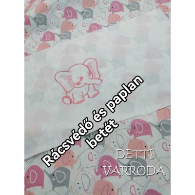   Elefánt rózsaszín - Hímzett gyermekágynemű garnitúra 5 részes 