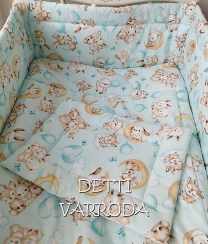 Alvós erdei állatkák / Kék - Babaágynemű garnitúrák 3 részes (Párna, paplan, fejvédő)