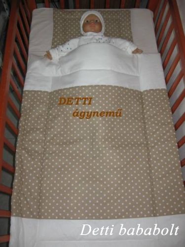 Pöttyös (bézs alapon fehér pöttyös) - Babaágynemű garnitúra 2 részes