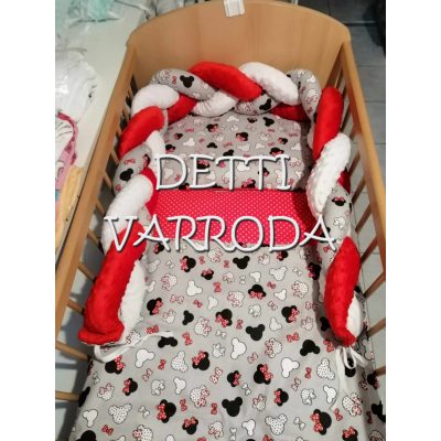   Minky babaágyneműk 5 részes (Paplan, párna, fonott rácsvédővel, XL-es babafészekkel) - Egérfejes