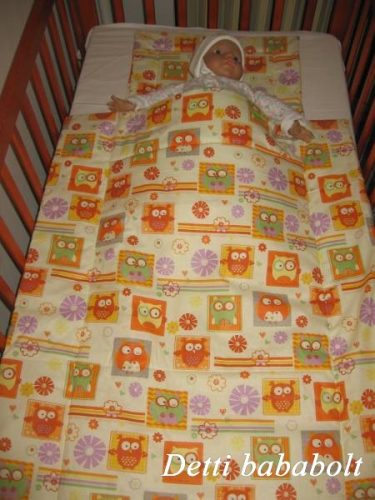 Bagoly kockában - Babaágynemű garnitúra 2 részes