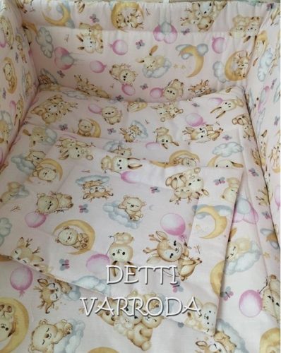 Alvós erdei állatkák / Rózsaszín - Babaágynemű garnitúrák 3 részes (Párna, paplan, fejvédő)