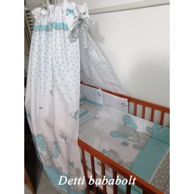   Elefánt madarakkal /Türkiz - Babaágynemű garnitúra 4 részes