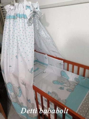 Elefánt madarakkal /Türkiz - Babaágynemű garnitúra 4 részes