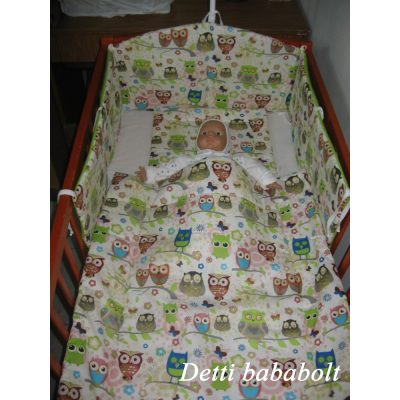   Baglyok faágon -  Babaágynemű garnitúrák 3 részes (Párna, paplan, fejvédő)