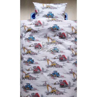   Munkagépek az építkezésen -  Ovis ágyneműgarnitúra hozzá illő derékaljjal és vállfás oviszsákkal és tornazsákkal