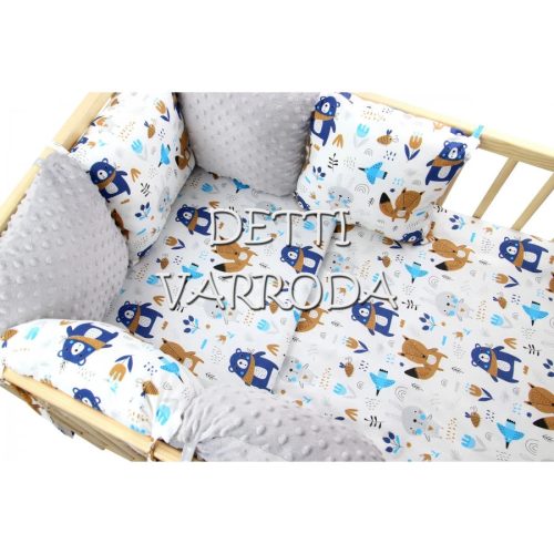 Sálas maci - Minky babaágyneműk 8 részes (Paplan, párna és párnás rácsvédővel)