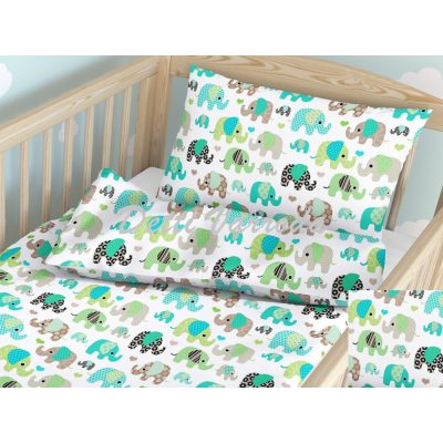   Elefántok színes türkiz - menta - Ovis ágyneműhuzat vagy Ovis ágynemű garnitúra