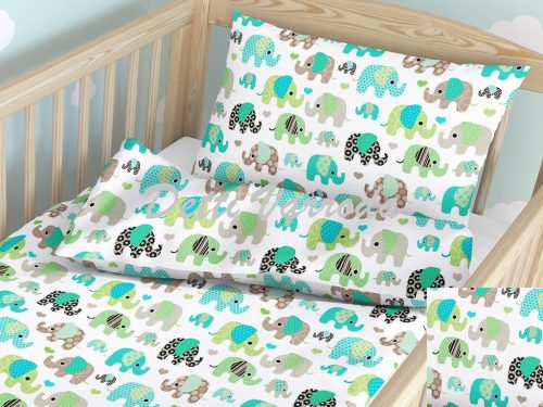 Elefántok színes türkiz - menta - Ovis ágyneműhuzat vagy Ovis ágynemű garnitúra
