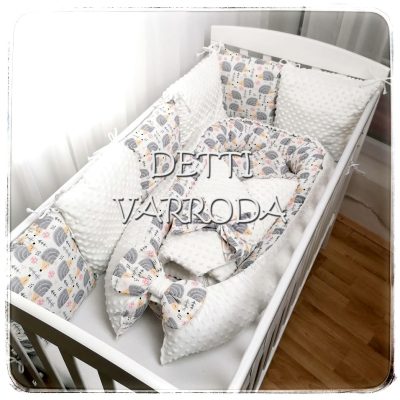   Sünik - Minky babaágyneműk 8 részes (Paplan, babafészek és párnás rácsvédő) 