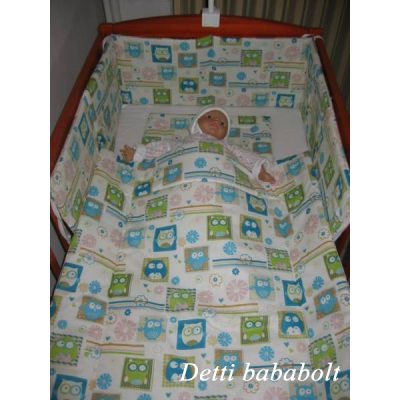   Bagoly kockában - Babaágynemű garnitúrák 3 részes (Párna, paplan, fejvédő