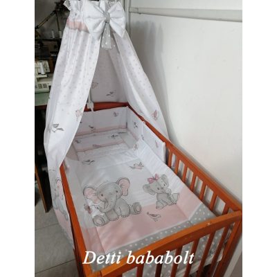   Elefánt madarakkal /Rózsaszín - Babaágynemű garnitúra 4 részes