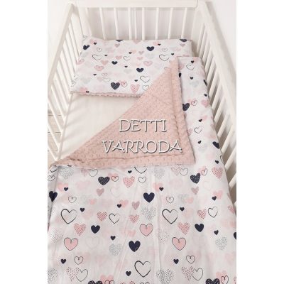  Szívecskék - Minky babaágyneműk 2 részes (Paplan és párna)