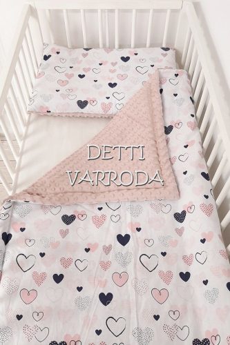 Szívecskék - Minky babaágyneműk 2 részes (Paplan és párna)